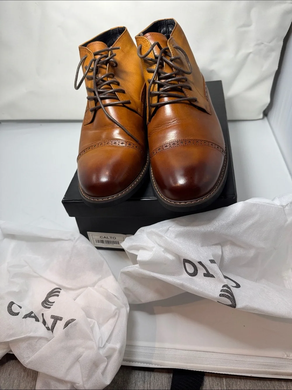 Cato Brown Leather Cap-Toe Chukka Boots with Dark Brown Laces